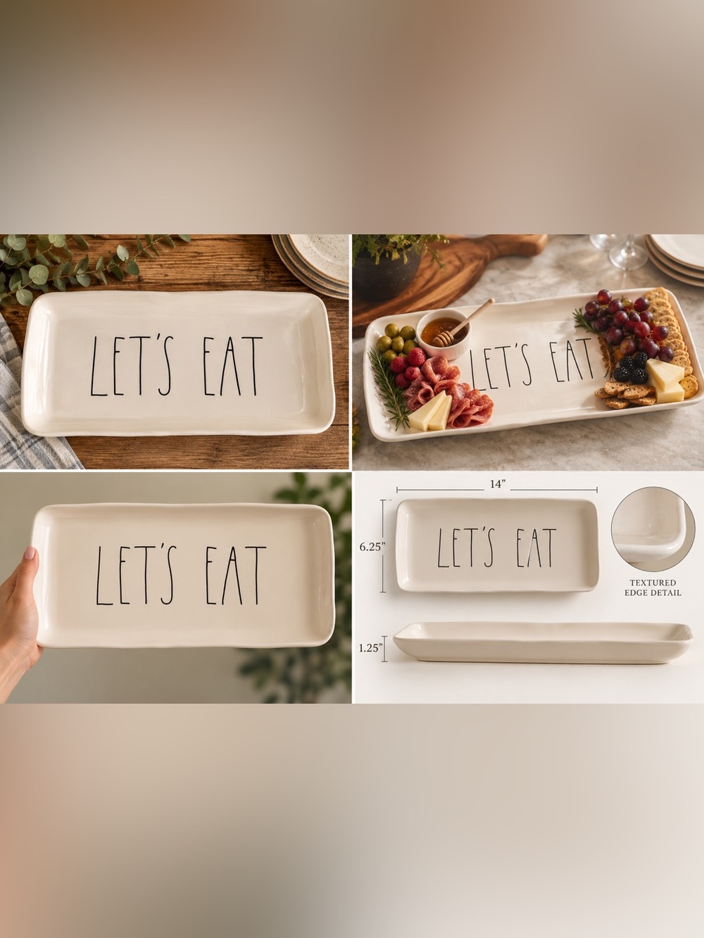 Rae Dunn Cream Ceramic 'EAT' Serving Platter